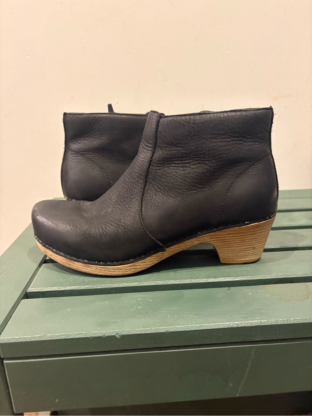 Dansko Maria Women’s Black Nubuck Ankle Booties with Stacked Heel